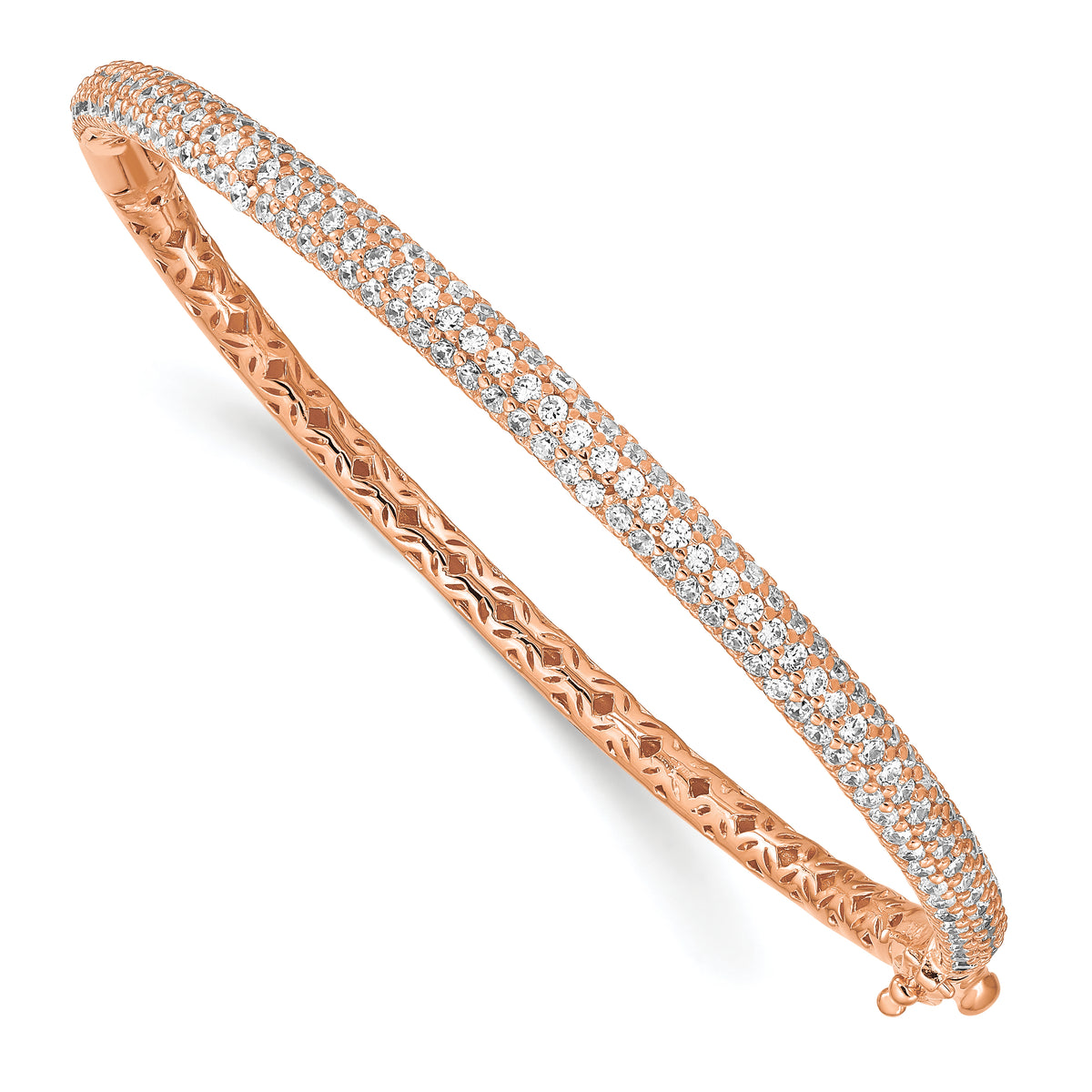Rose-tone sterling silver 175-stone pavé CZ hinged bangle