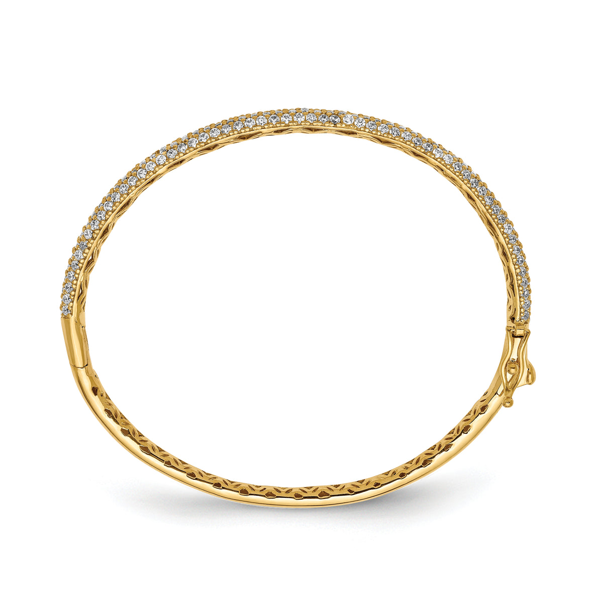 Gold-tone sterling silver 175-stone pavé CZ hinged bangle alternate view