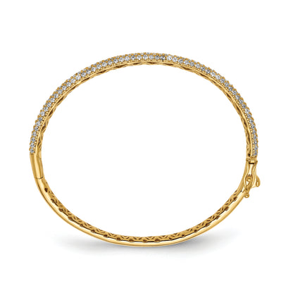 Gold-tone sterling silver 175-stone pavé CZ hinged bangle alternate view