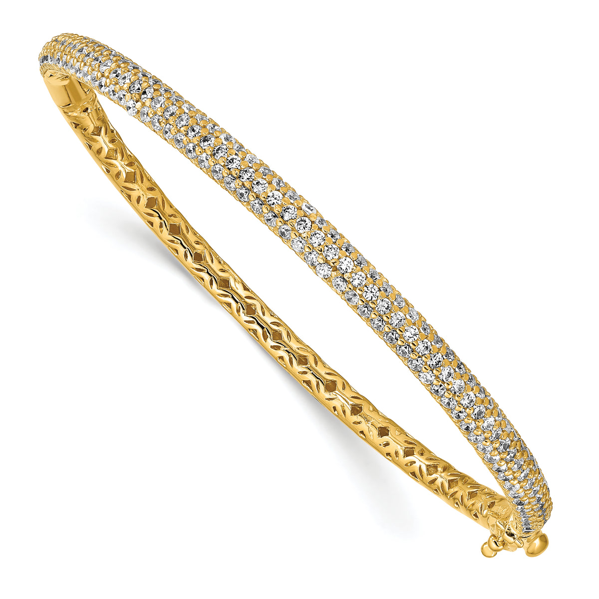 Gold-tone sterling silver 175-stone pavé CZ hinged bangle