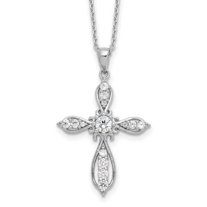 Cheryl M rhodium-plated sterling silver CZ cross necklace close-up