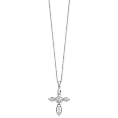 Cheryl M sterling silver CZ cross necklace shown full length