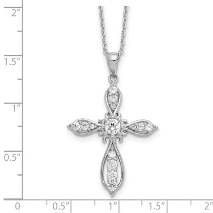 Cheryl M sterling silver CZ cross necklace shown on bust