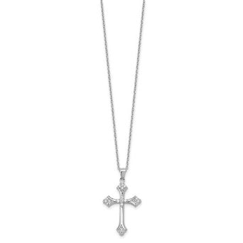 Rhodium-plated sterling silver CZ cross necklace shown full length
