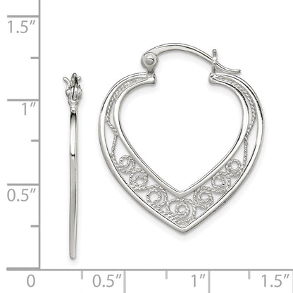 Sterling silver filigree heart hoop earrings measurement guide