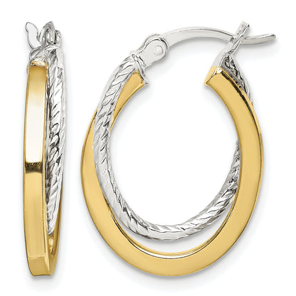 Gold-tone and sterling silver twisted oval hoop earrings front view