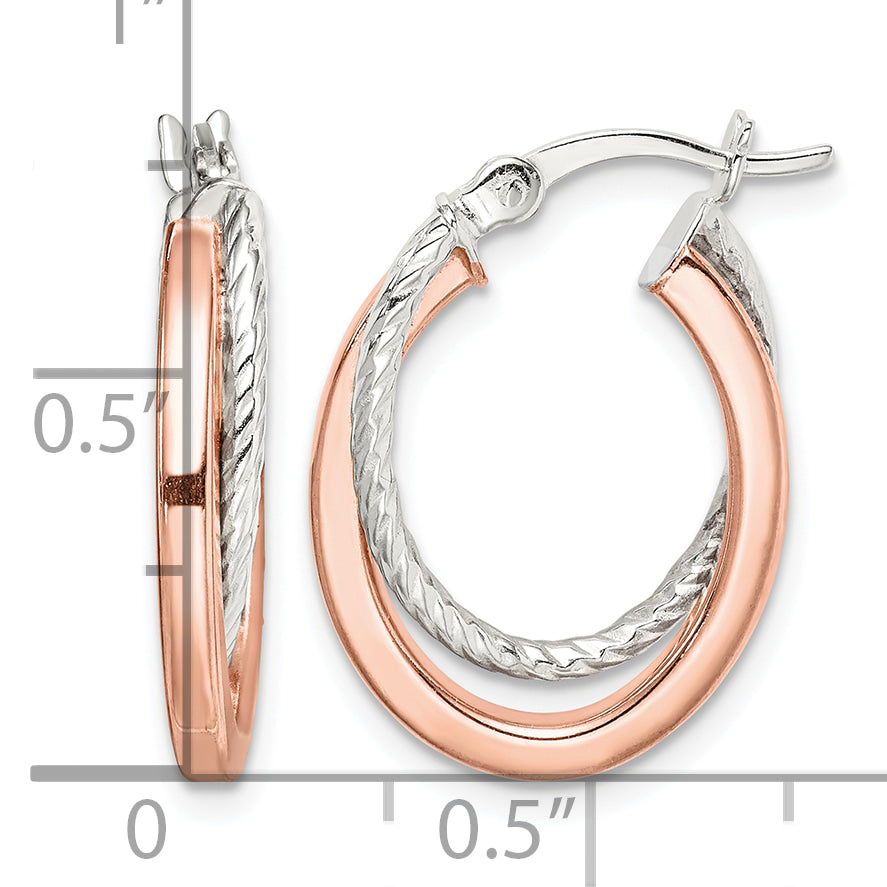 Rose-tone twisted oval hoop earrings measurement guide