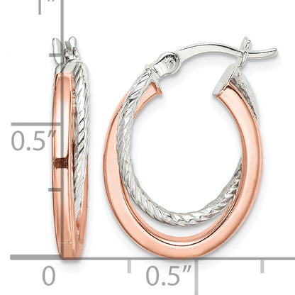Rose-tone twisted oval hoop earrings measurement guide