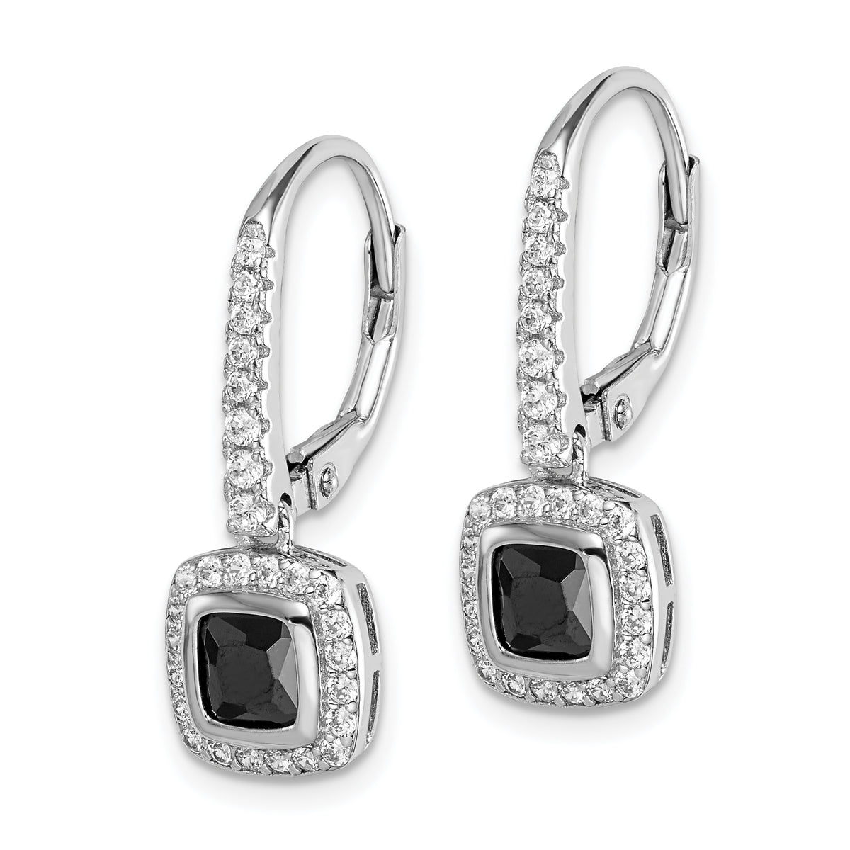 Sterling silver black and white CZ halo earrings pair view
