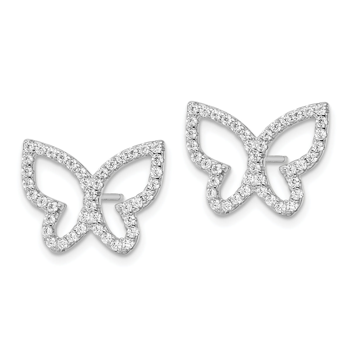 Sterling silver CZ butterfly stud earrings pair view
