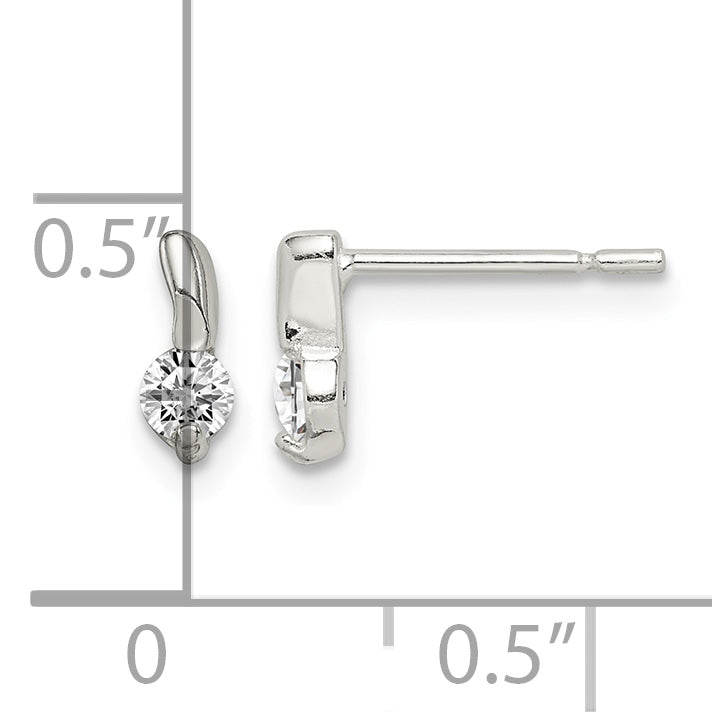 Petite sterling silver CZ drop-effect stud earrings measurement guide