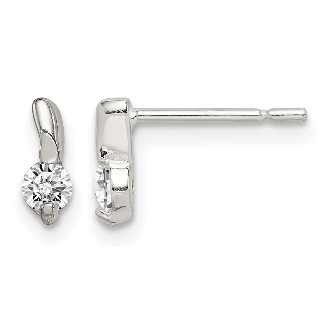Petite sterling silver CZ drop-effect stud earrings front and side view