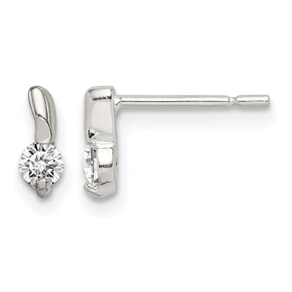 Petite sterling silver CZ drop-effect stud earrings front and side view