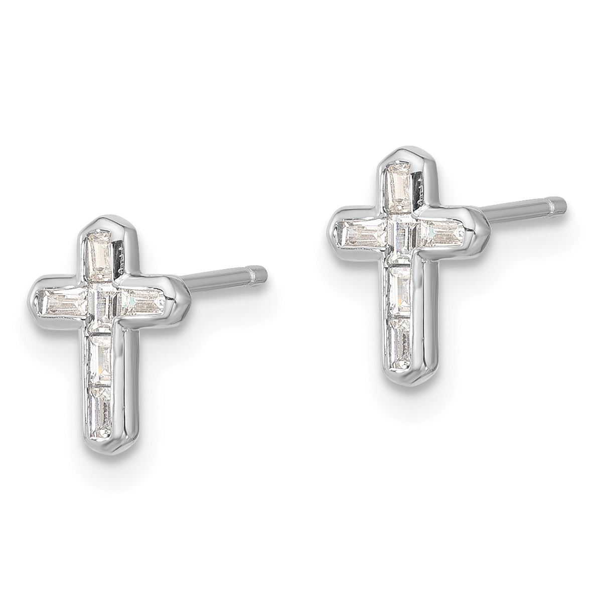 Sterling silver CZ cross stud earrings pair view