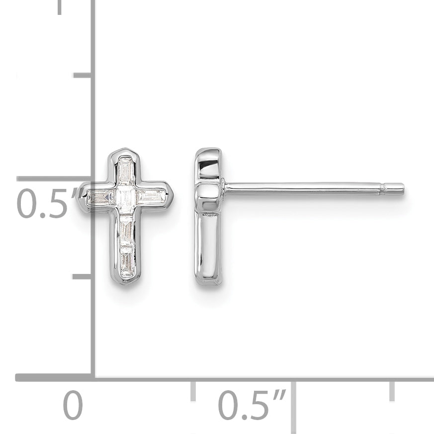 Sterling silver CZ cross stud earrings measurement guide