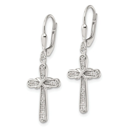 Sterling silver CZ infinity cross earrings pair view