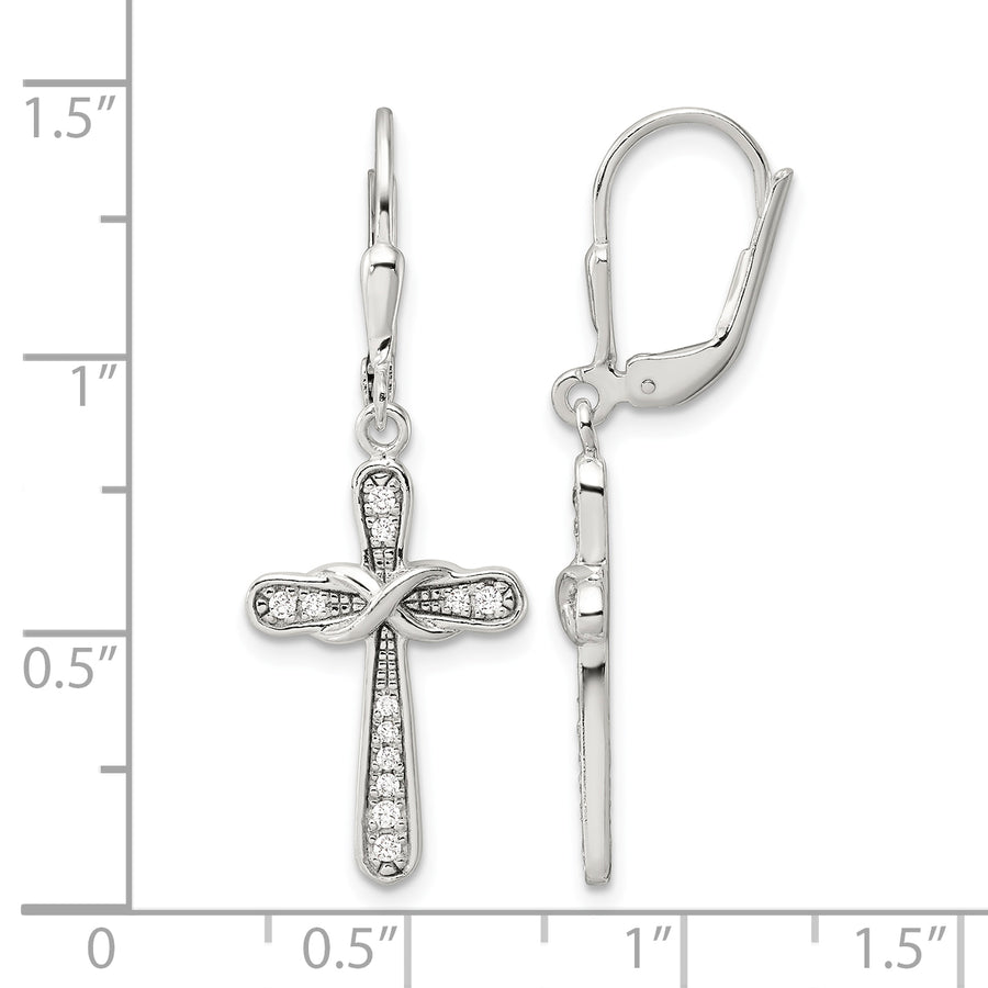 Sterling silver CZ infinity cross earrings measurement guide