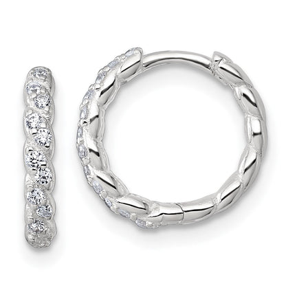 Petite sterling silver twisted CZ huggie hoop earrings front view