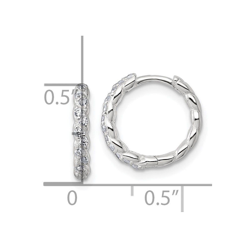 Petite sterling silver twisted CZ huggie hoop earrings measurement guide