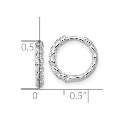 Petite sterling silver twisted CZ huggie hoop earrings measurement guide