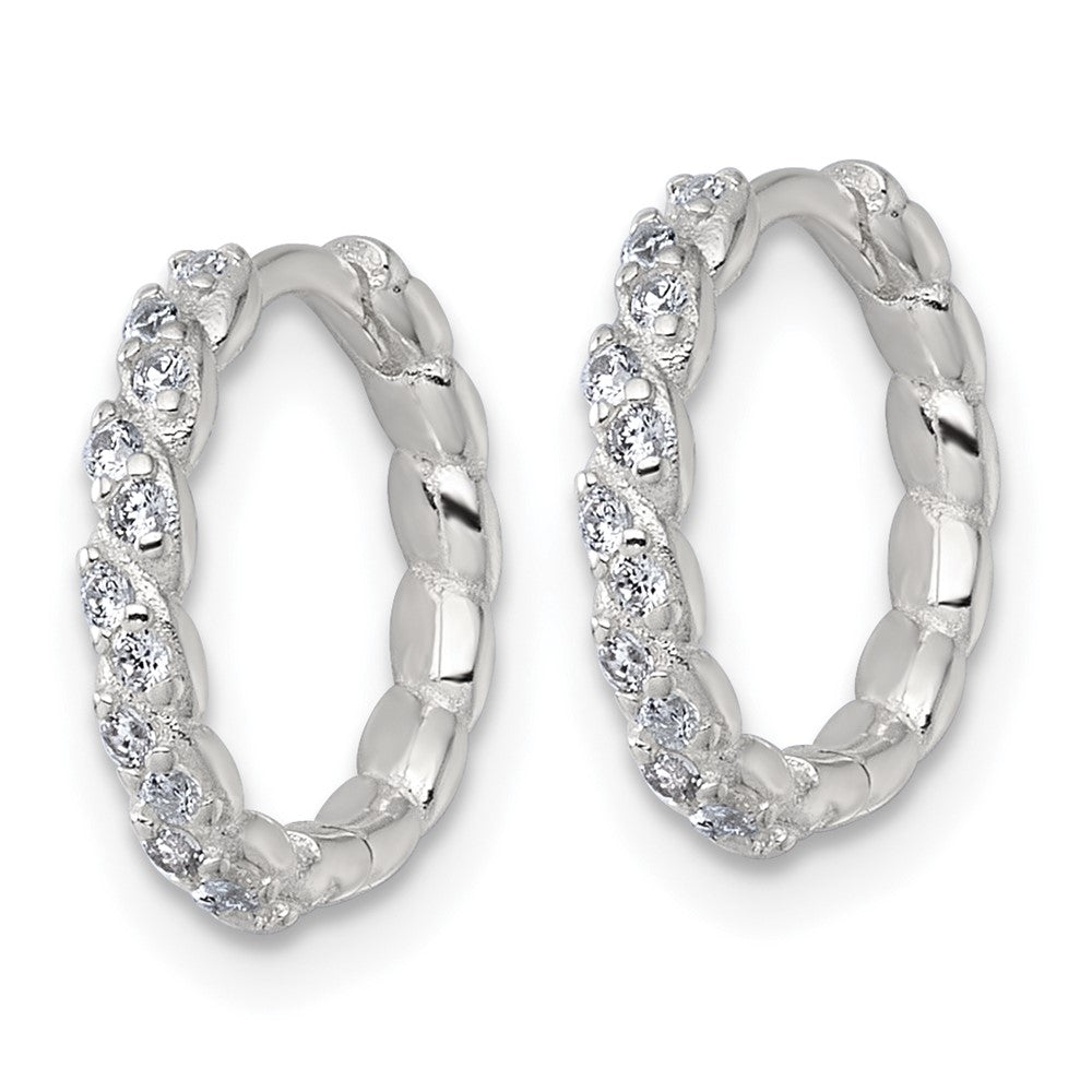 Petite sterling silver twisted CZ huggie hoop earrings alternate view