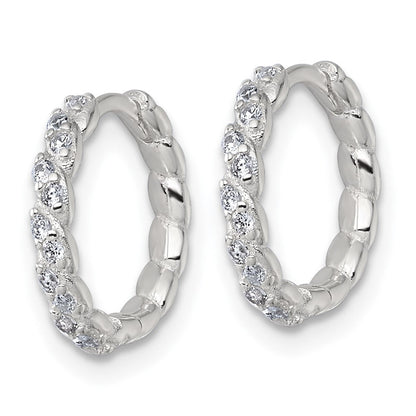 Petite sterling silver twisted CZ huggie hoop earrings alternate view