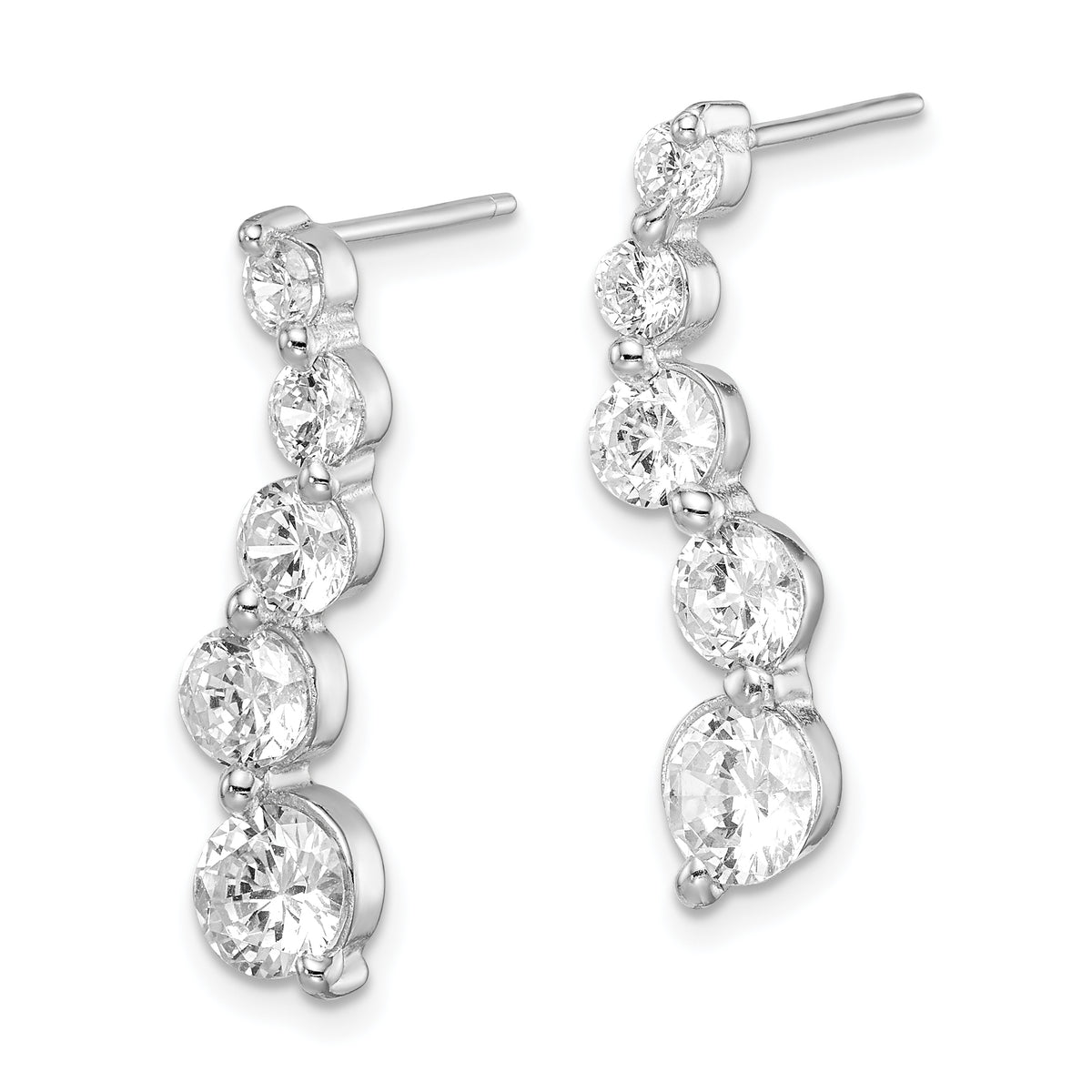 Sterling silver graduated CZ journey earrings pair view