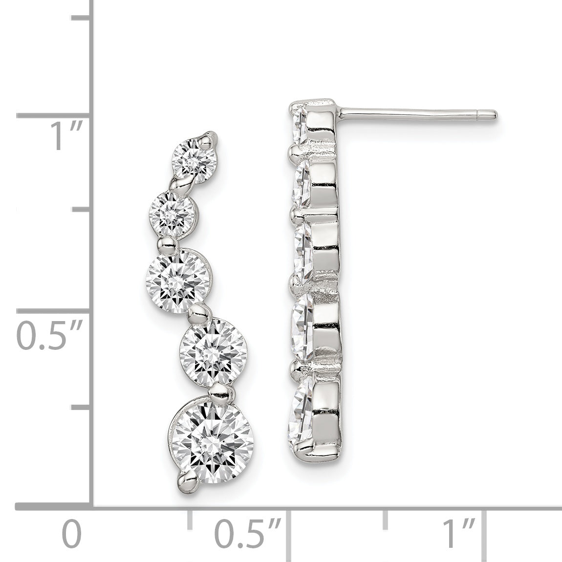 Sterling silver graduated CZ journey earrings measurement guide