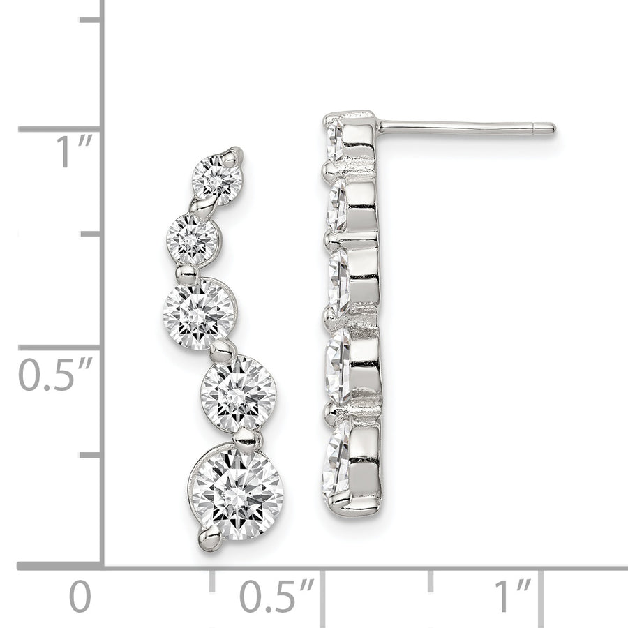 Sterling silver graduated CZ journey earrings measurement guide