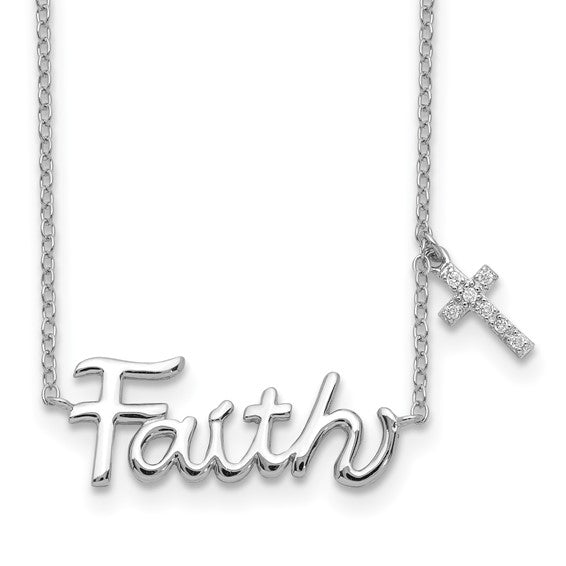 Sterling silver Faith necklace with CZ cross charm close-up