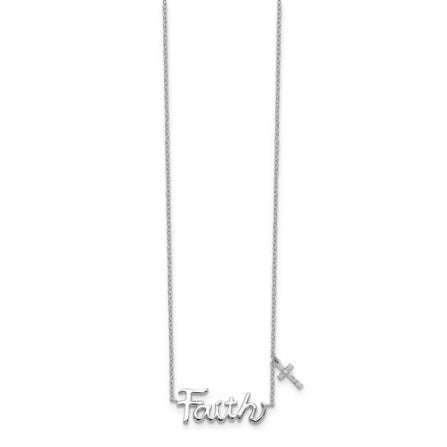 Sterling silver Faith necklace with CZ cross charm shown full length