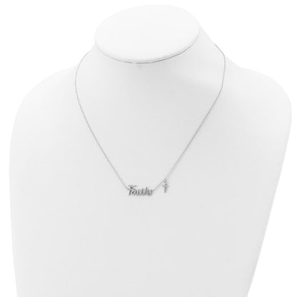 Sterling silver Faith necklace with CZ cross charm shown on bust