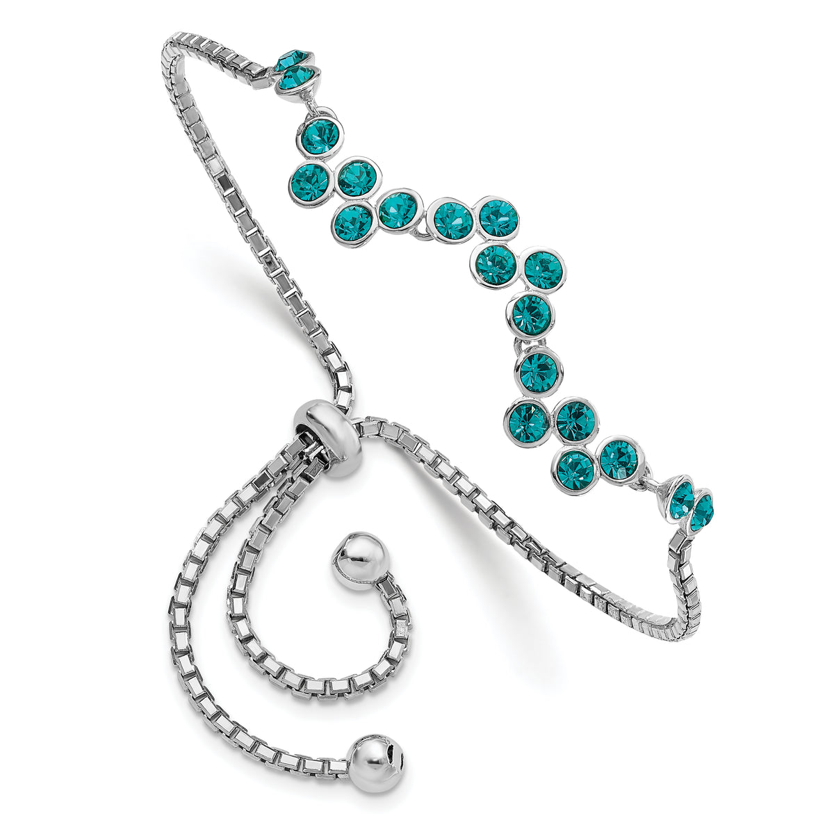 Sterling silver blue zircon wave bolo bracelet