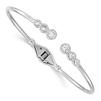 Rhodium-plated sterling silver graduated bezel CZ hinged cuff bracelet