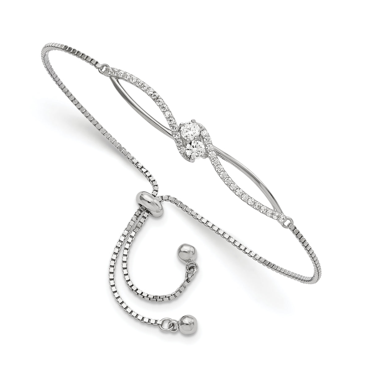 Sterling silver CZ openwork adjustable bolo bracelet