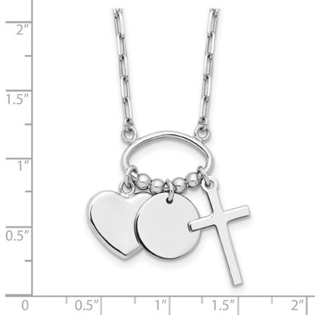 measurement guide for sterling silver heart disc and cross charm necklace
