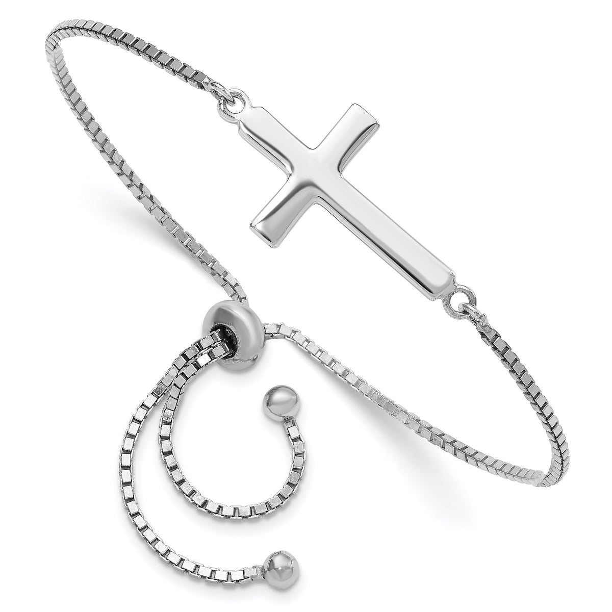 Sterling silver sideways cross bolo bracelet