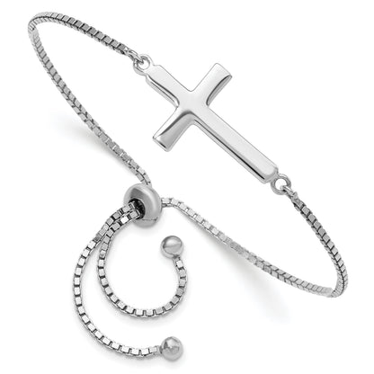 Sterling silver sideways cross bolo bracelet