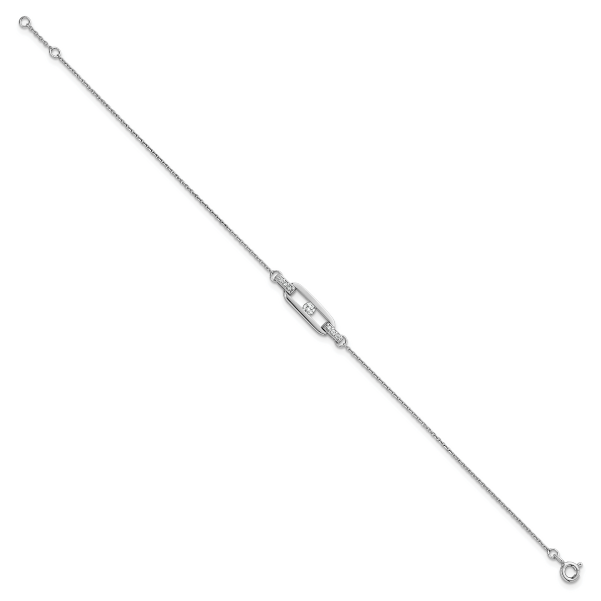 Delicate sterling silver CZ oval-link bracelet alternate view