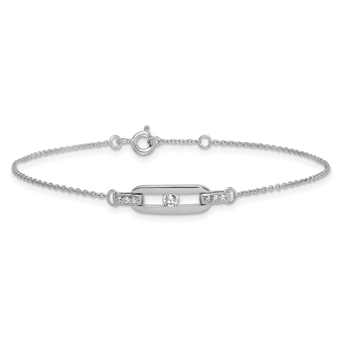Delicate sterling silver CZ oval-link bracelet alternate view