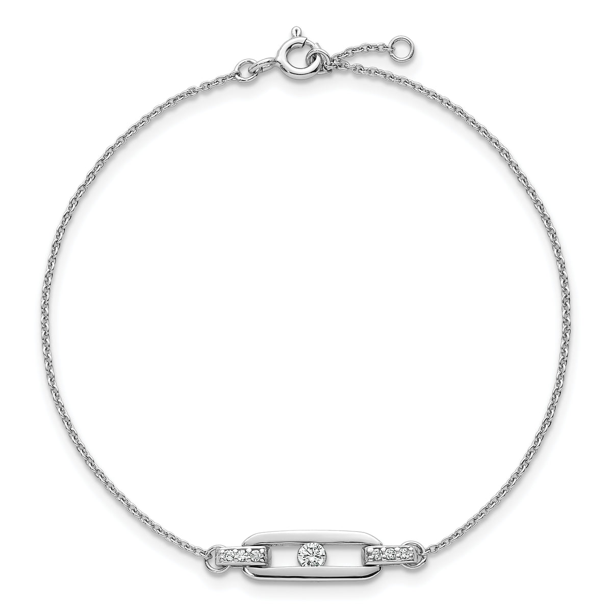 Delicate sterling silver CZ oval-link bracelet alternate view