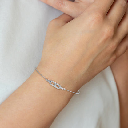 Delicate sterling silver CZ oval-link bracelet measurement guide