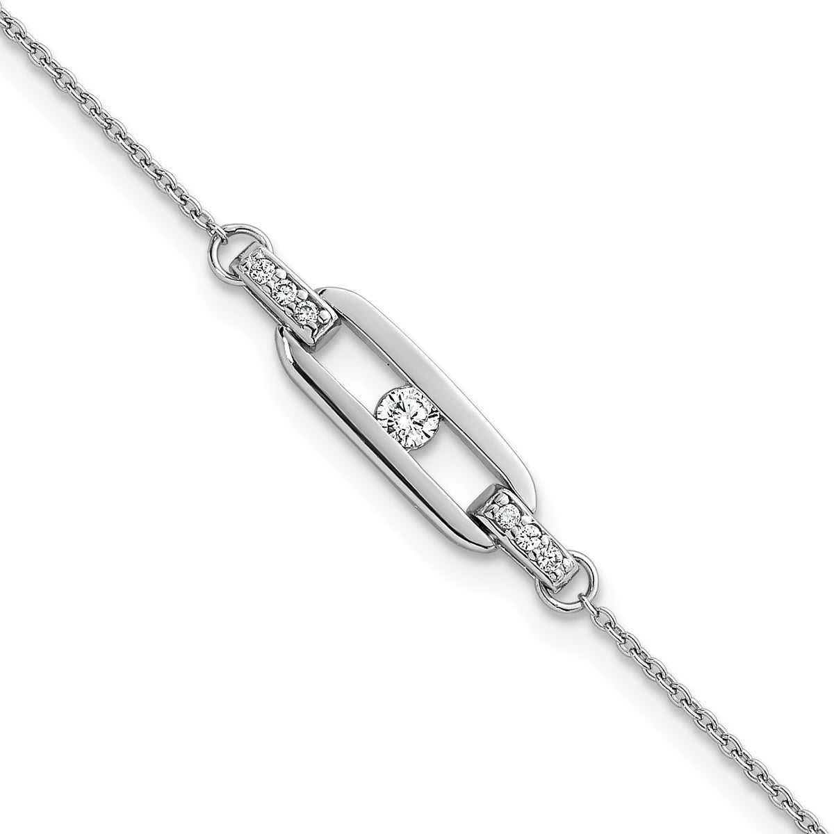 Delicate sterling silver CZ oval-link bracelet