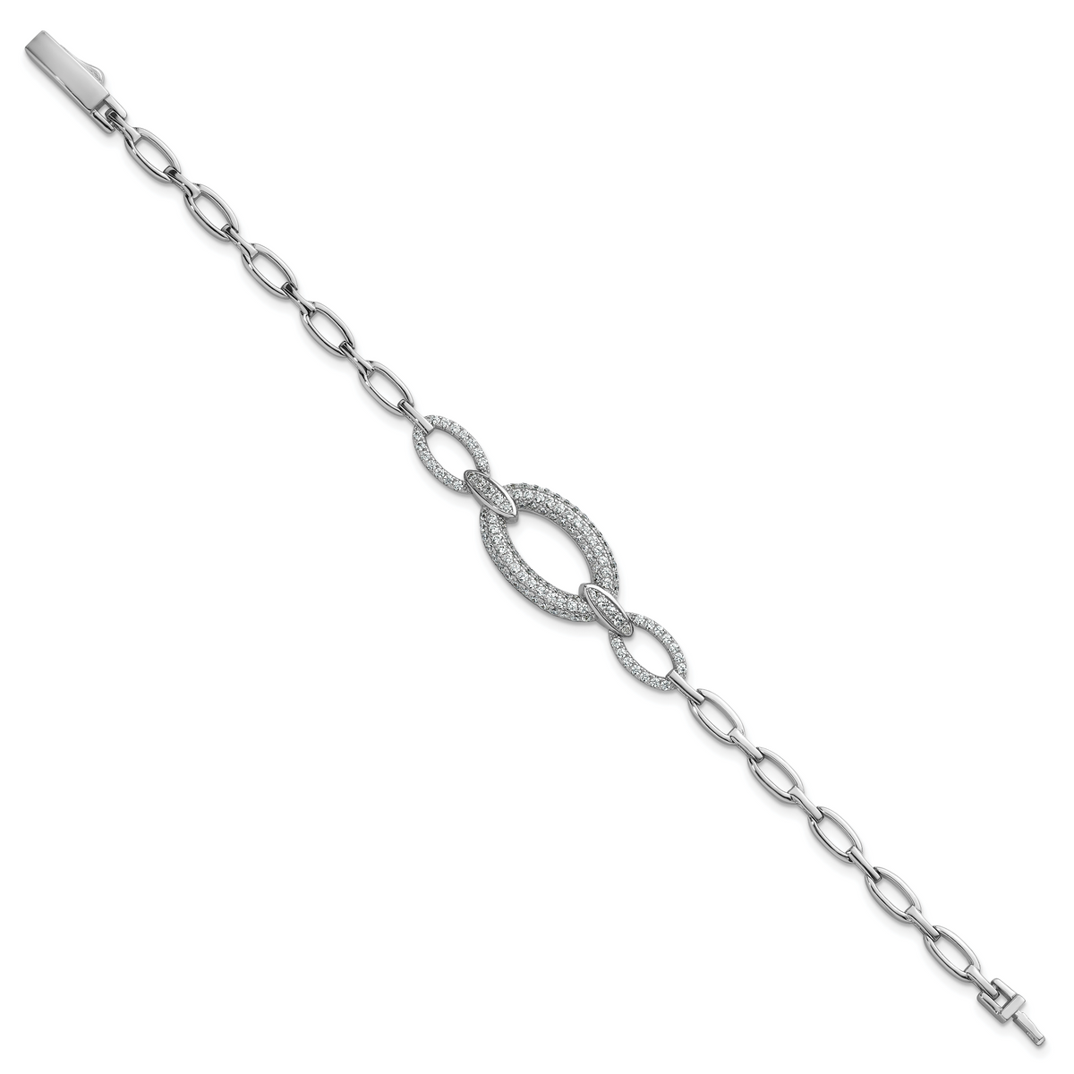 Sterling silver CZ oval-link bracelet alternate view