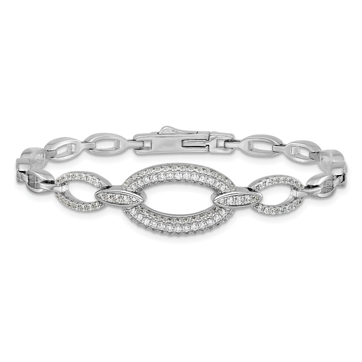 Sterling silver CZ oval-link bracelet alternate view