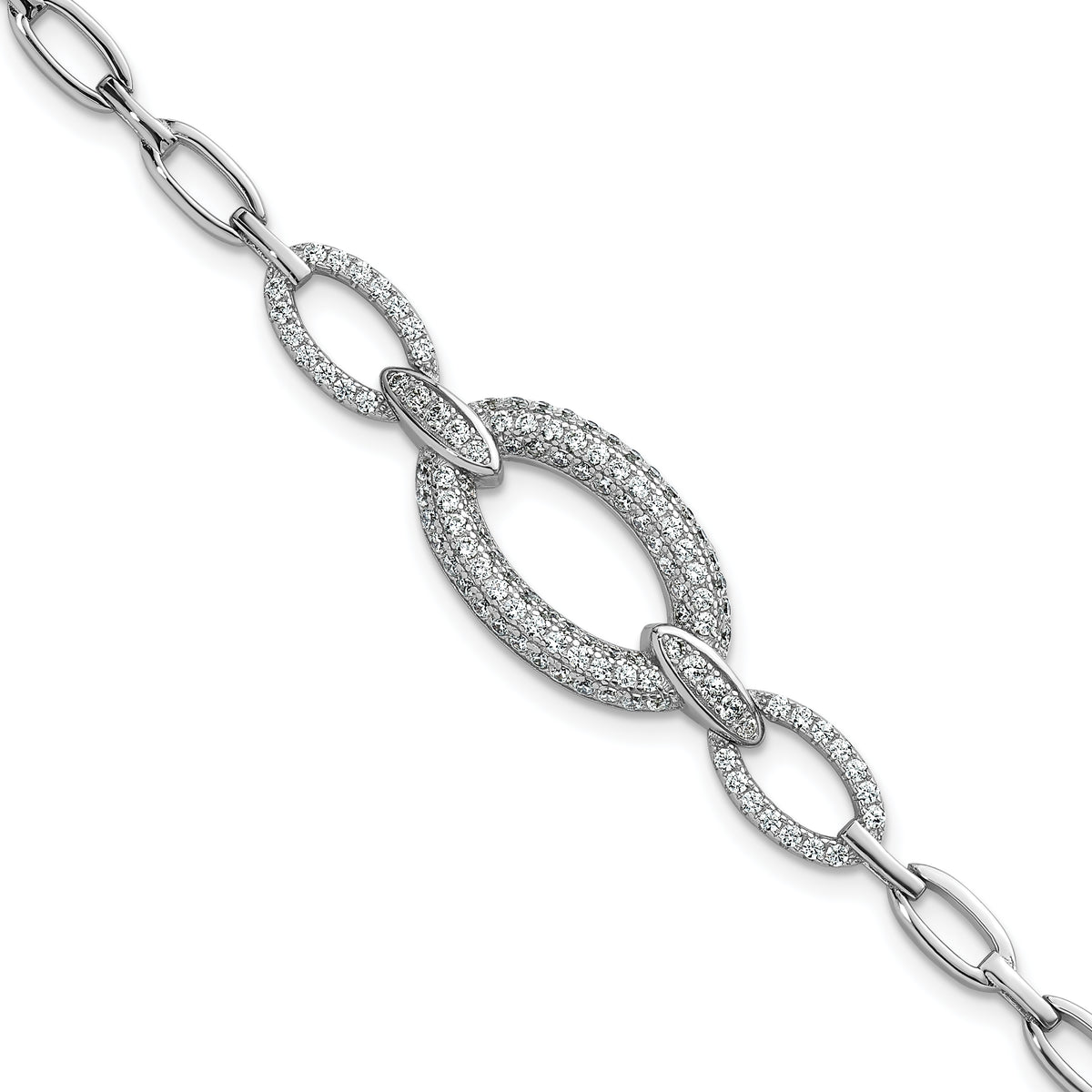 Sterling silver CZ oval-link bracelet