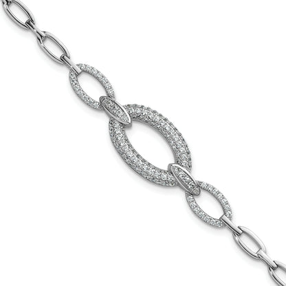 Sterling silver CZ oval-link bracelet