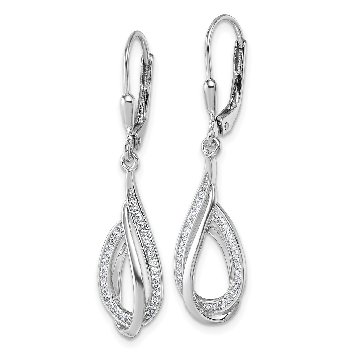 Sterling silver CZ swirl teardrop earrings alternate view