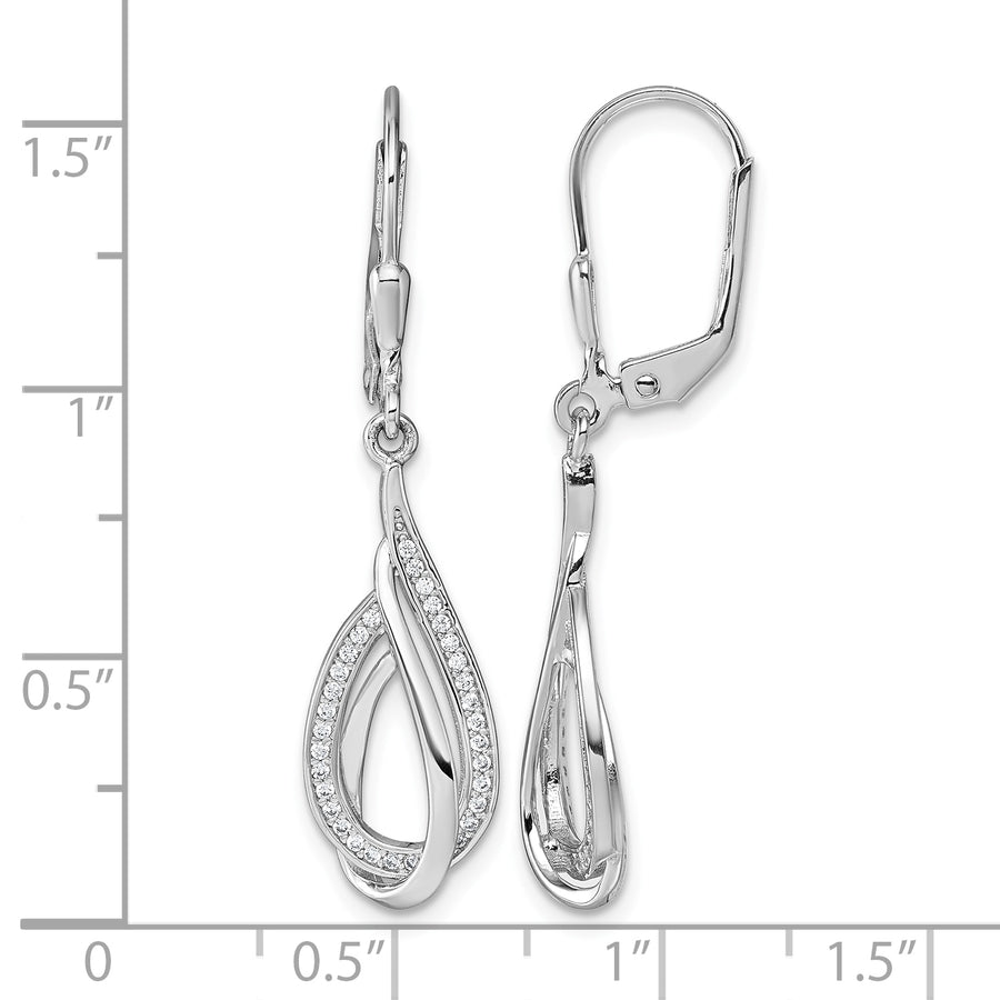 Sterling silver CZ swirl teardrop earrings measurement guide