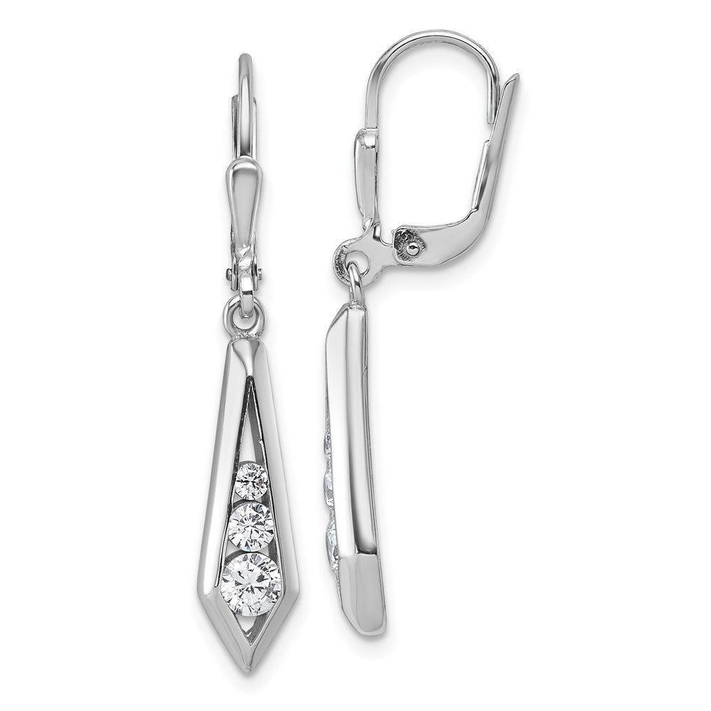 Sterling silver CZ kite-shaped leverback earrings front view